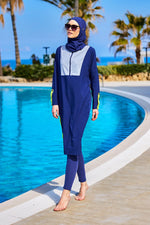 Navy Full Coverage Modest Swimsuit – Burkini with Adjustable Fit M2527-3 - By Baano