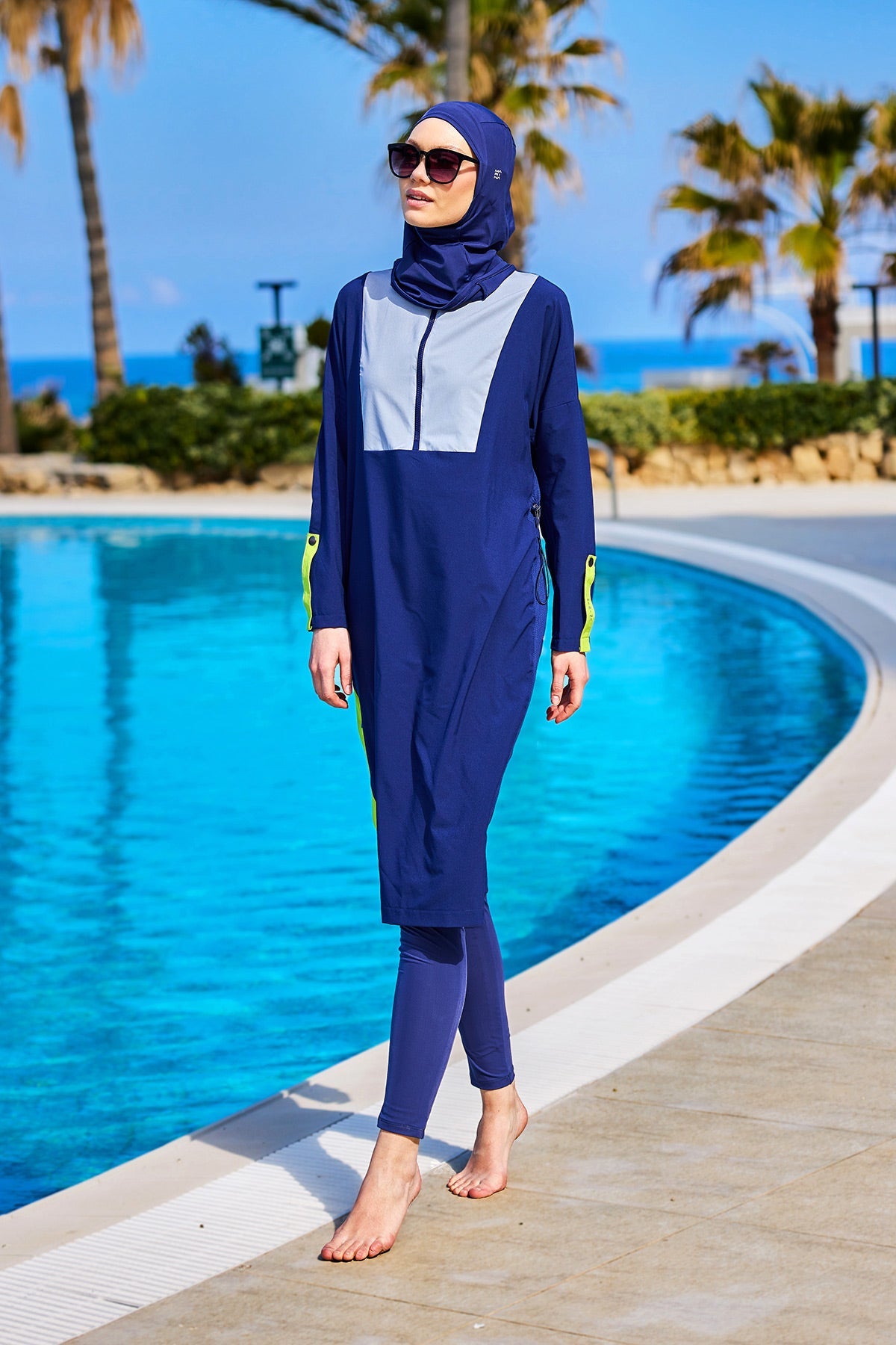 Navy Full Coverage Modest Swimsuit – Burkini with Adjustable Fit M2527-3 - By Baano