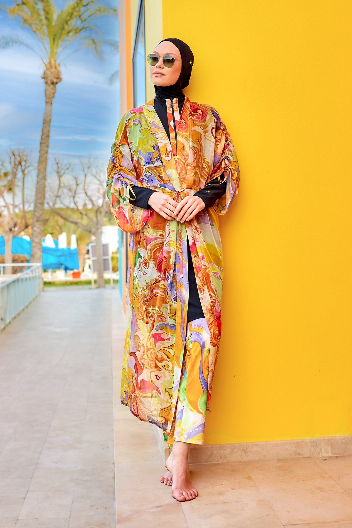 Silky Modest Full Coverage Kimono – Lightweight Elegant Beach Cover P2512 - By Baano