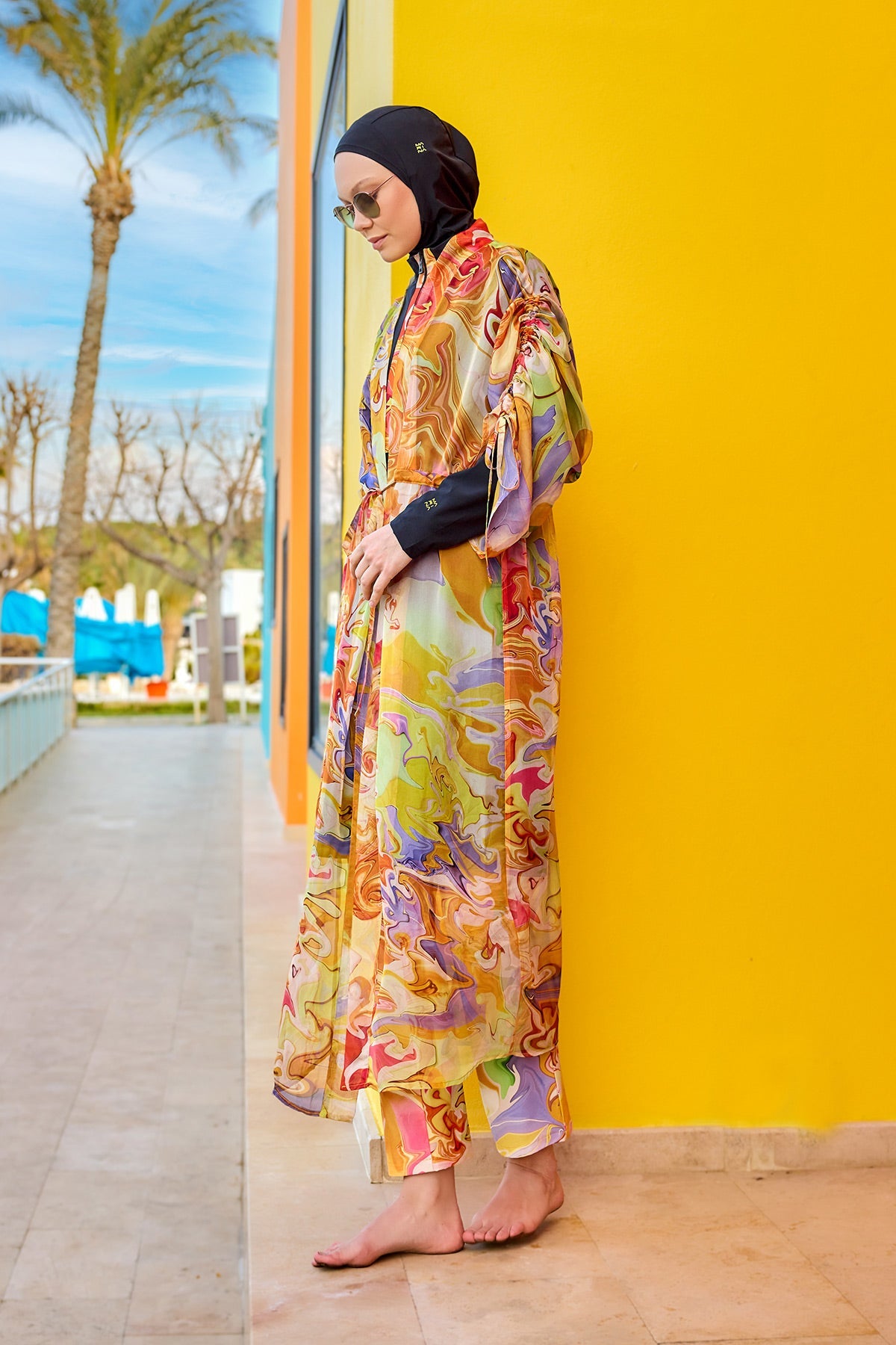 Silky Modest Full Coverage Kimono – Lightweight Elegant Beach Cover P2512 - By Baano