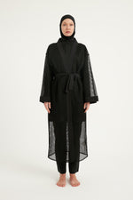 Black Full Coverage Mesh Kimono – Lightweight Islamic Beach Cover-Up P2501-1 - By Baano