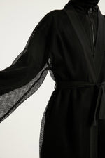 Black Full Coverage Mesh Kimono – Lightweight Islamic Beach Cover-Up P2501-1 - By Baano