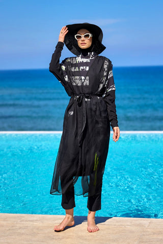 Marina Black Sleeveless Silky Kimono - P2502 - By Baano