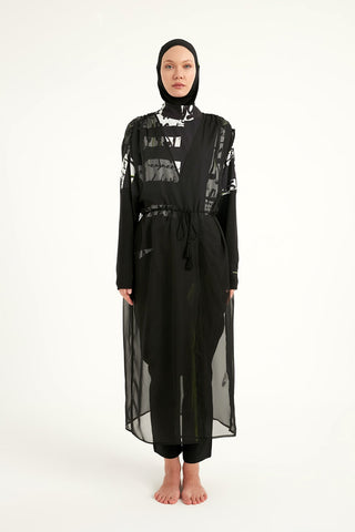Marina Black Sleeveless Silky Kimono - P2502 - By Baano