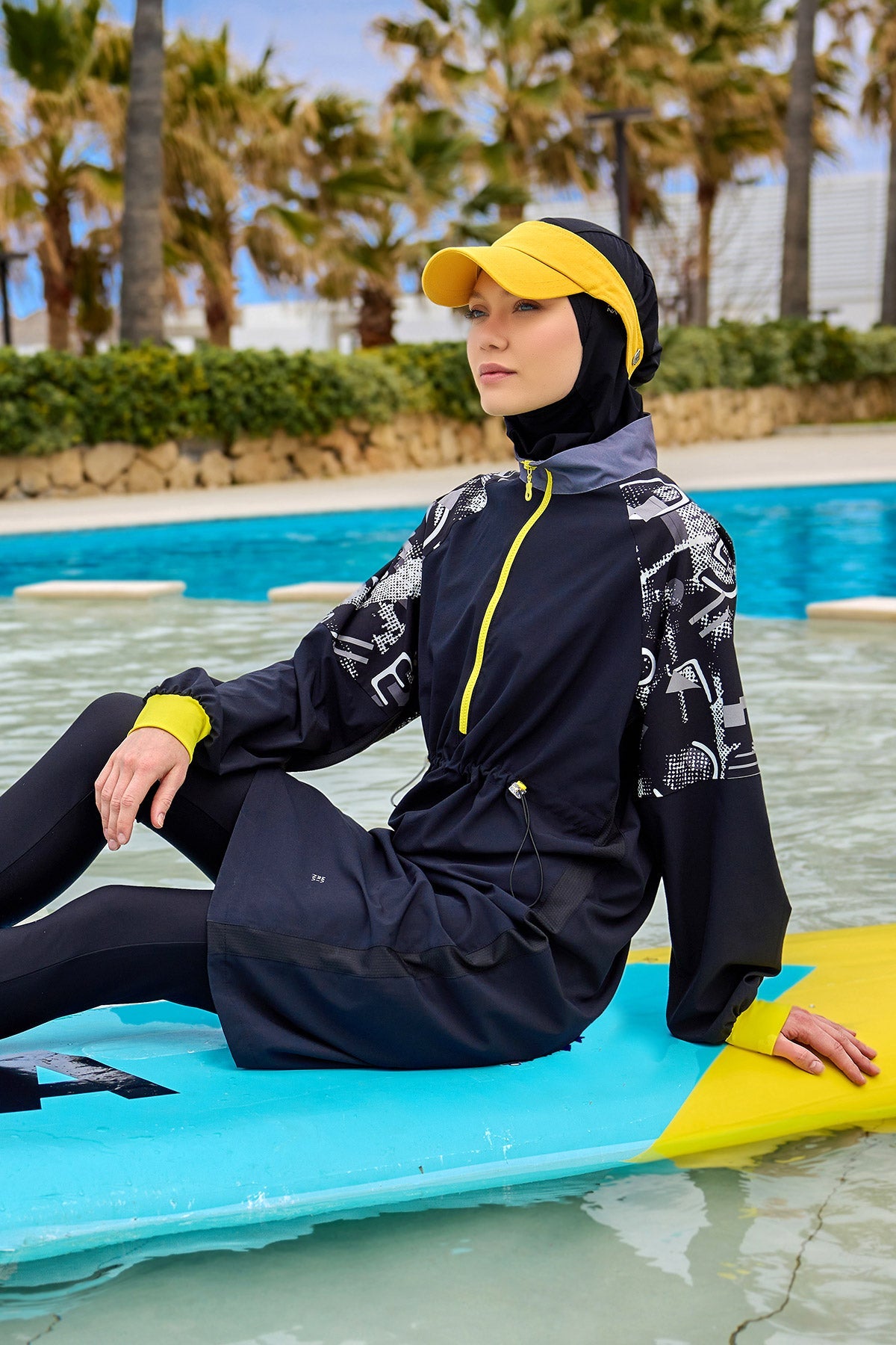 Black Full Coverage Modest Burkini with Sleeve Detail M2512 - By Baano