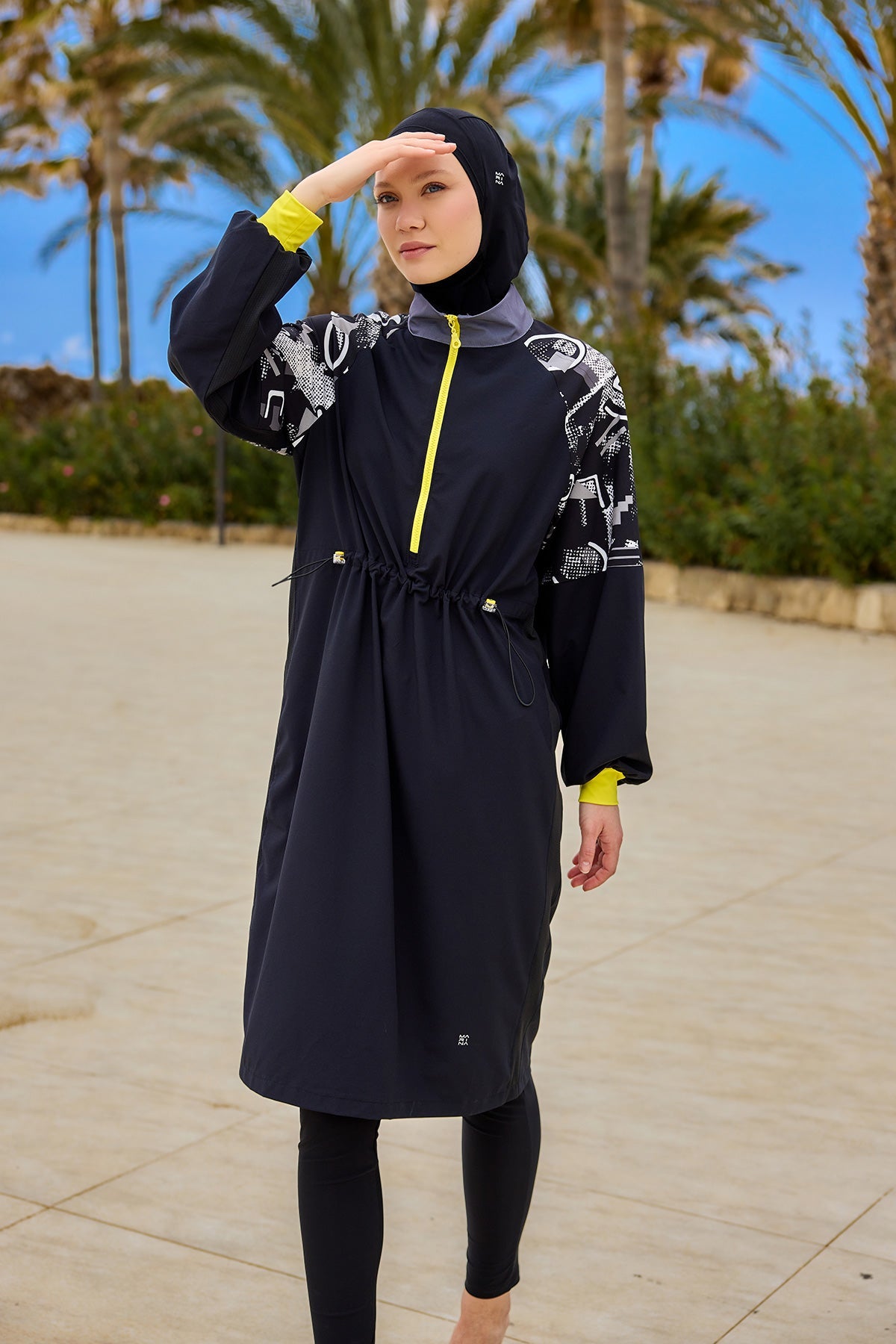 Black Full Coverage Modest Burkini with Sleeve Detail M2512 - By Baano