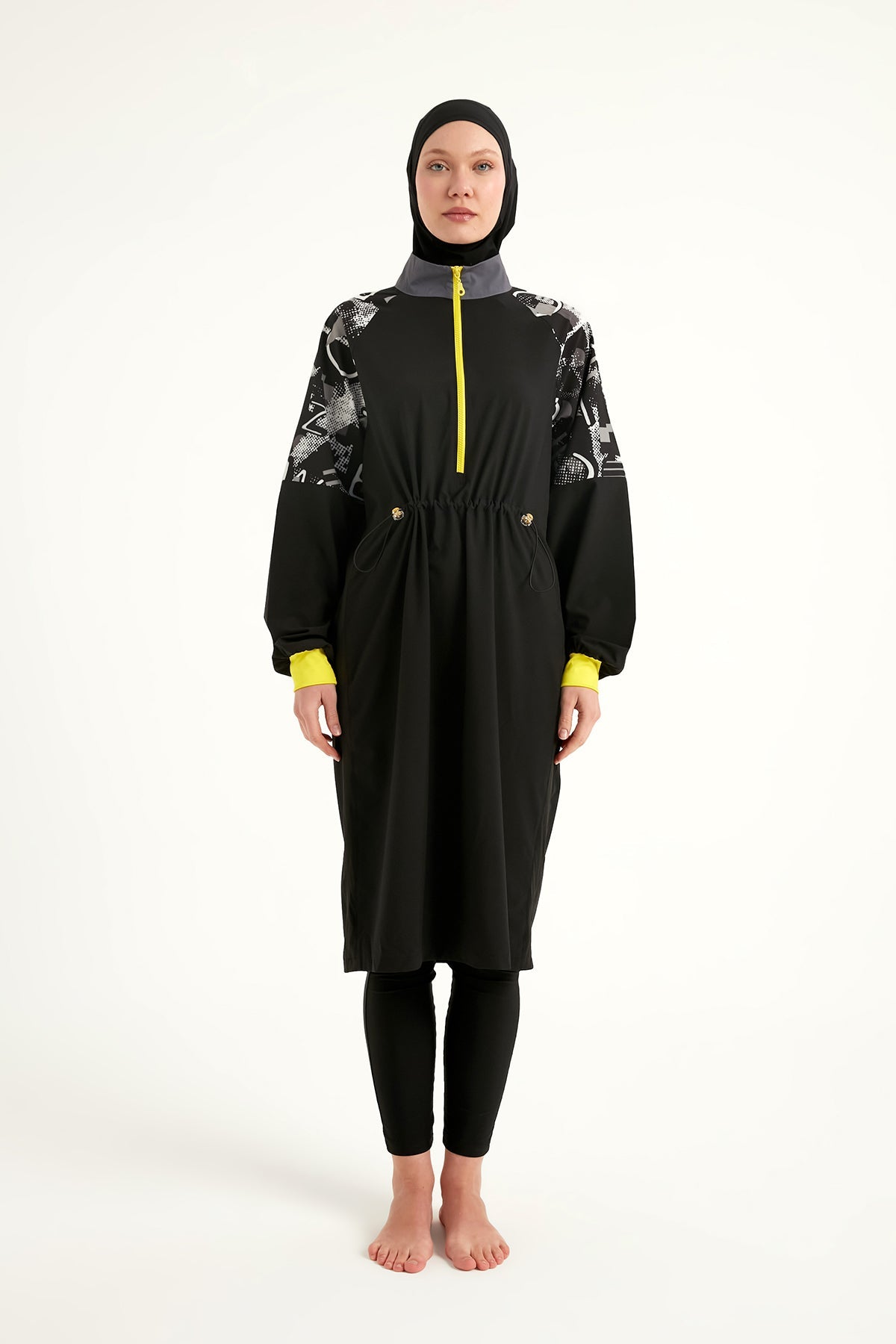 Black Full Coverage Modest Burkini with Sleeve Detail M2512 - By Baano