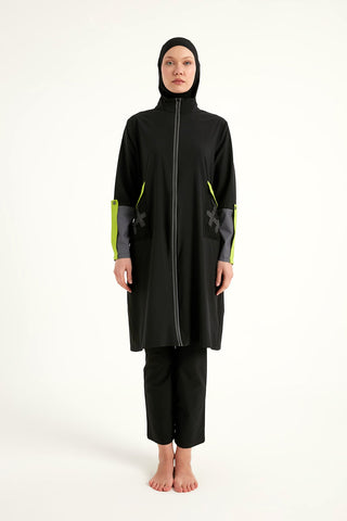 Black Full Coverage Modest Swimwear with Mesh Pocket – M2522 - By Baano