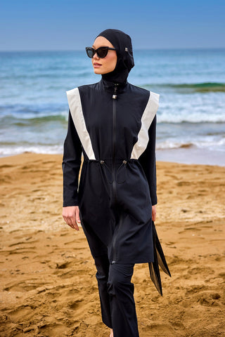 Black Adjustable Waist Modest Burkini Set M2526-1 - By Baano