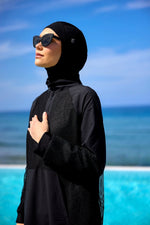 Black Tulle Detail Full Coverage Swimwear Burkini M2534-1 - By Baano