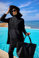 Black Tulle Detail Full Coverage Swimwear Burkini M2534-1 - By Baano