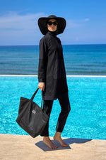 Black Tulle Detail Full Coverage Swimwear Burkini M2534-1 - By Baano