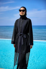 Black Tulle Detail Full Coverage Swimwear Burkini M2534-1 - By Baano