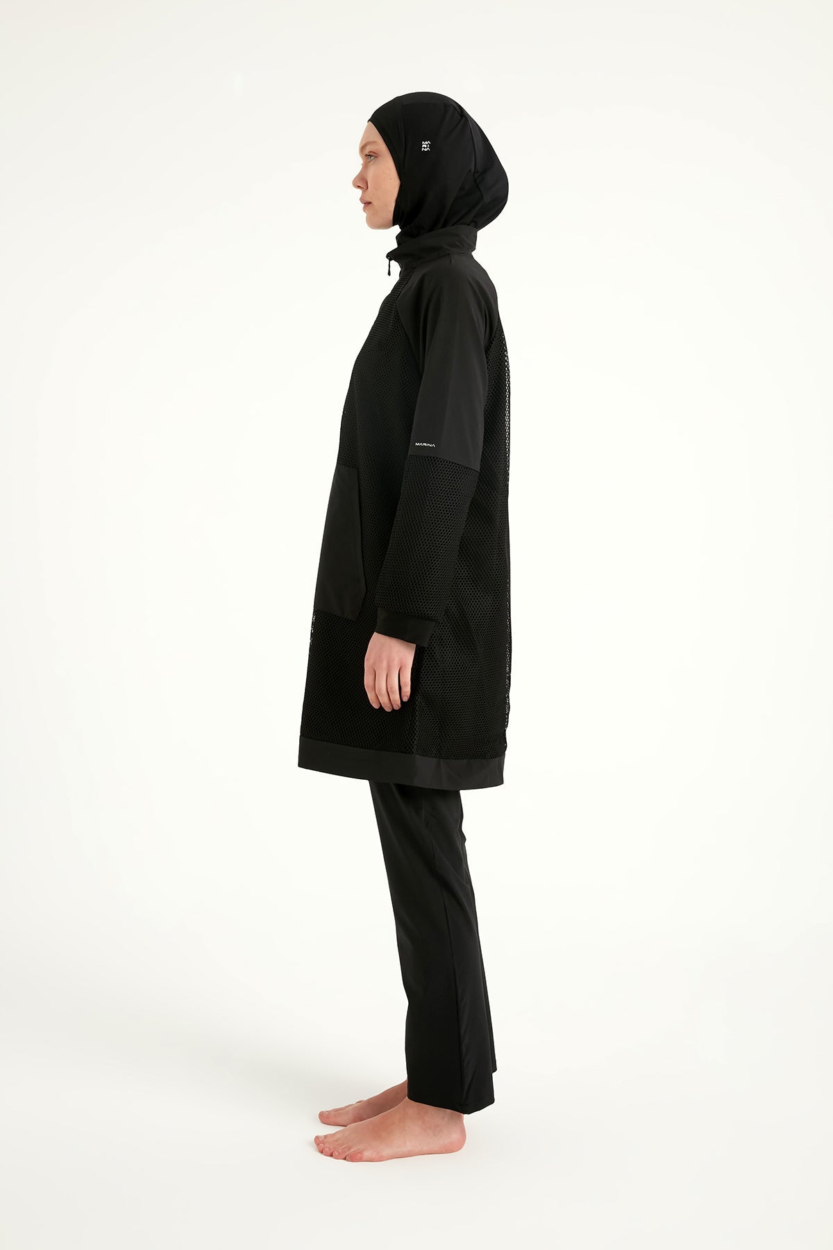 Black Tulle Detail Full Coverage Swimwear Burkini M2534-1 - By Baano