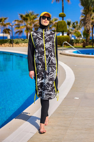 Black Full Coverage Modest Swimwear Burkini Set M2536 - By Baano