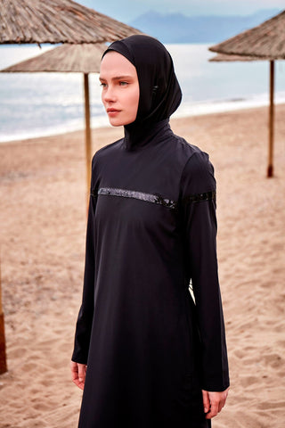 Woven Black Burkini Modest Swimwear  M2433 - By Baano