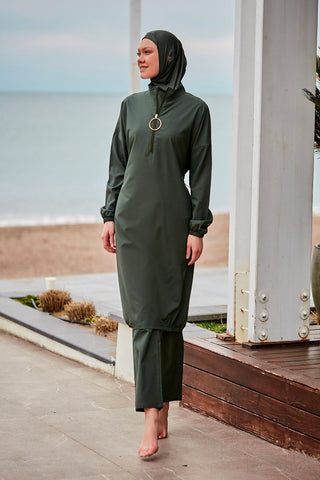 Woven Khaki Burkini Modest Swimwear M2406 - By Baano