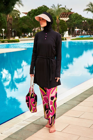 Lycra Black Burkini Modest Swimwear M2481 - By Baano