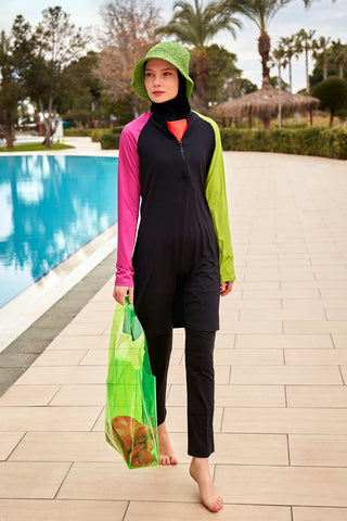 Stretchy Black Full-Coverage Modest Swimsuit M2476 - By Baano