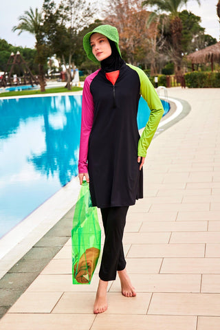 Stretchy Black Full-Coverage Modest Swimsuit M2476 - By Baano