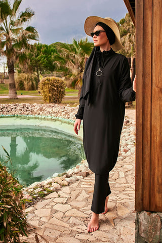 Woven Black Burkini Modest Swimwear M2402 - By Baano