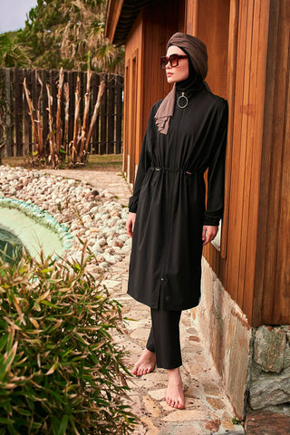 Woven Black Burkini Modest Swimwear M2401 - By Baano