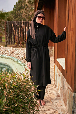 Woven Black Burkini Modest Swimwear M2401 - By Baano