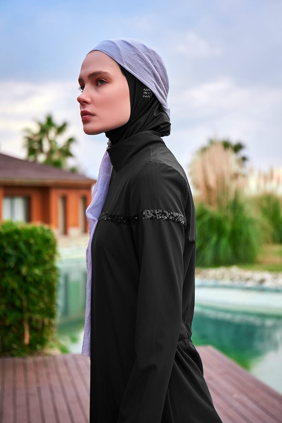 Woven Black Burkini Modest Swimwear  M2433 Marina Modest