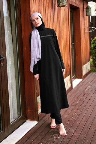 Woven Black Burkini Modest Swimwear  M2433 - By Baano
