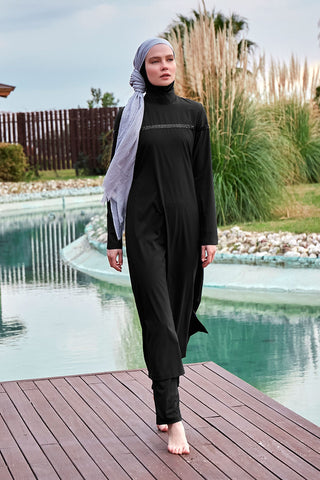 Woven Black Burkini Modest Swimwear  M2433 - By Baano