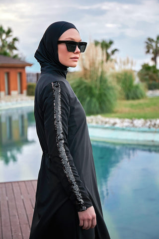 Woven Black Burkini Modest Swimwear M2417 - By Baano