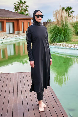 Woven Black Burkini Modest Swimwear M2417 - By Baano