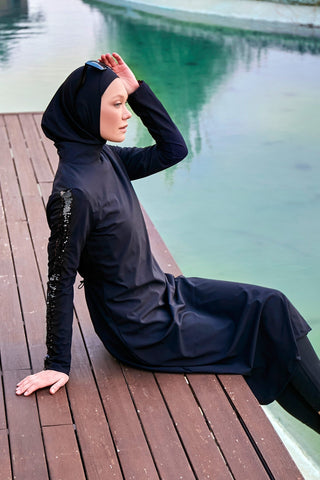 Woven Black Burkini Modest Swimwear M2417 - By Baano
