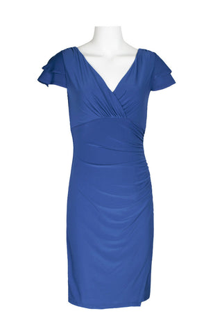 Catherine Malandrino V-Neck Short Sleeve Gathered Side Solid Jersey Dress - By Baano