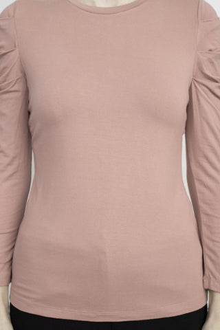 Catherine Malandrino Crew Neck Long Sleeve Ruched Shoulder Solid Knit Top - Glamourous Grace