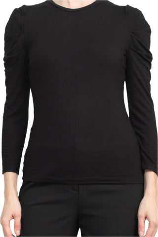 Catherine Malandrino Crew Neck Long Sleeve Ruched Shoulder Solid Knit Top - Glamourous Grace