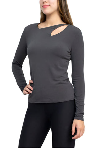 Catherine Malandrino Asymmetrical Cutout Neck Long Sleeve Solid Crepe Top - Glamourous Grace