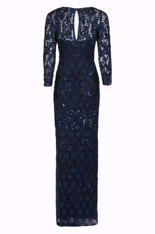 Aidan Mattox Scoop Neck Long Sleeve Keyhole Back Embellished Floral Lace Dress - By Baano