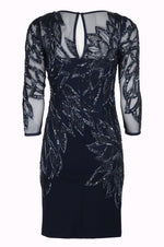 Aidan Mattox Scoop Neck 3/4 Sleeve Keyhole Back Embellished Mesh Dress - Glamourous Grace