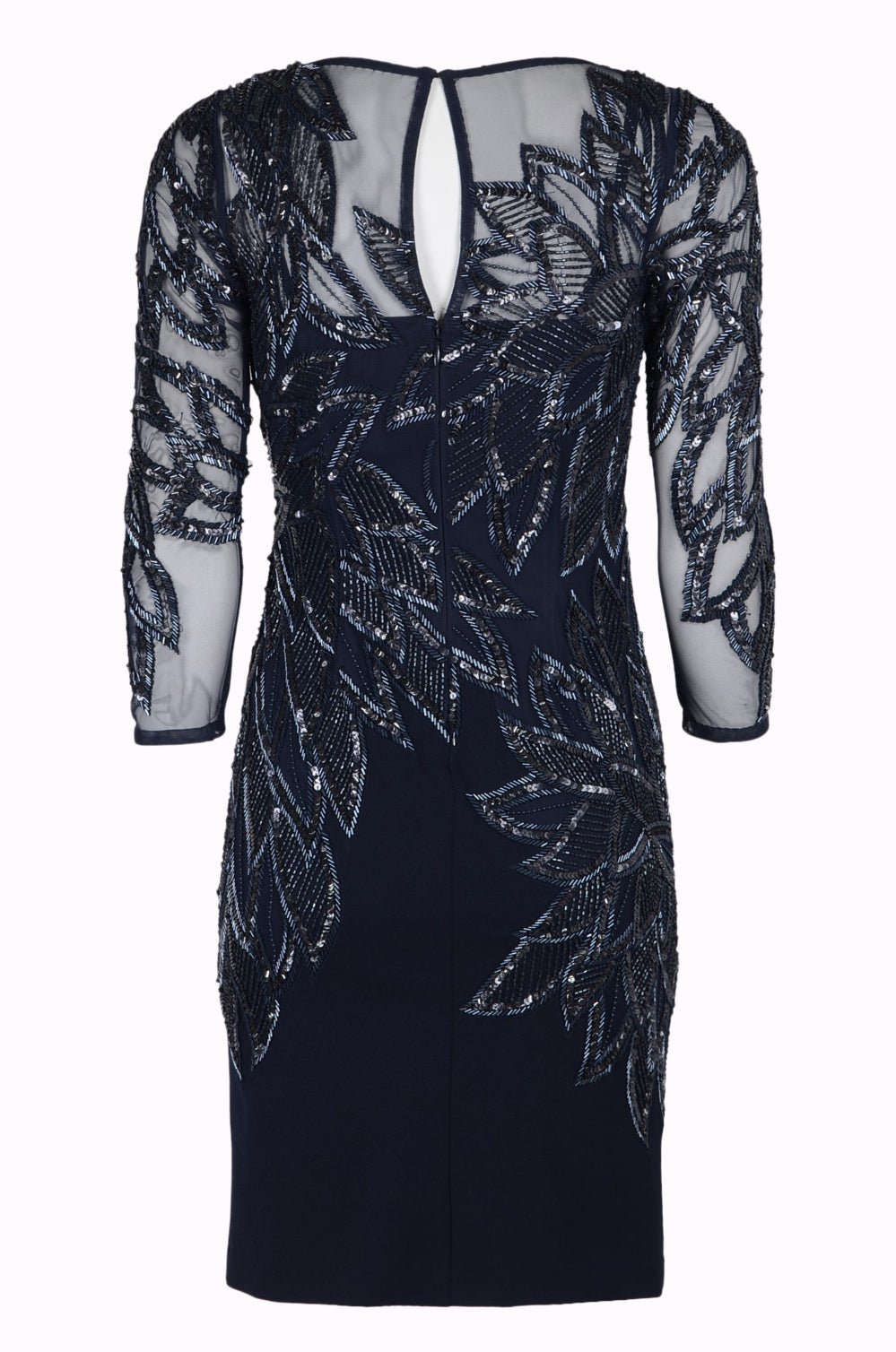 Aidan Mattox Scoop Neck 3/4 Sleeve Keyhole Back Embellished Mesh Dress - Glamourous Grace