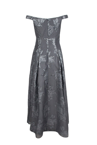 Aidan Mattox Off-Shoulder Sleeveless Box Pleat Zipper Back Metallic Jacquard Gown - By Baano