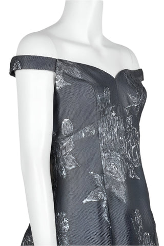 Aidan Mattox Off-Shoulder Sleeveless Box Pleat Zipper Back Metallic Jacquard Gown - By Baano