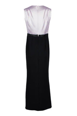 Aidan Mattox V-Neck Pleated Shoulders Draped Zipper Back Satin Crepe Gown - By Baano