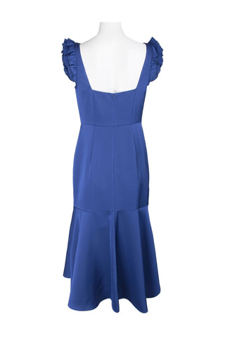 Aidan Mattox Square Neck Ruffled Shoulder Sleeveless High Low Hem Zipper Back Crepe Dress - By Baano