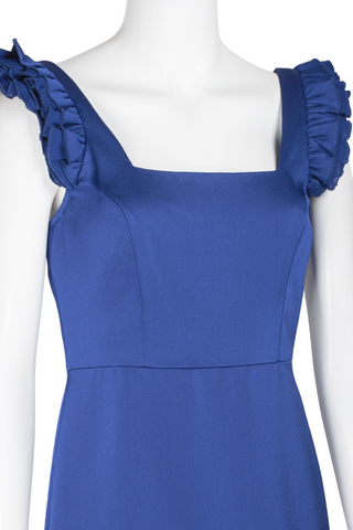 Aidan Mattox Square Neck Ruffled Shoulder Sleeveless High Low Hem Zipper Back Crepe Dress - By Baano