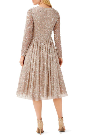 Aidan Mattox V-Neck Long Sleeve Back Zipper Midi Beaded Dress - By Baano