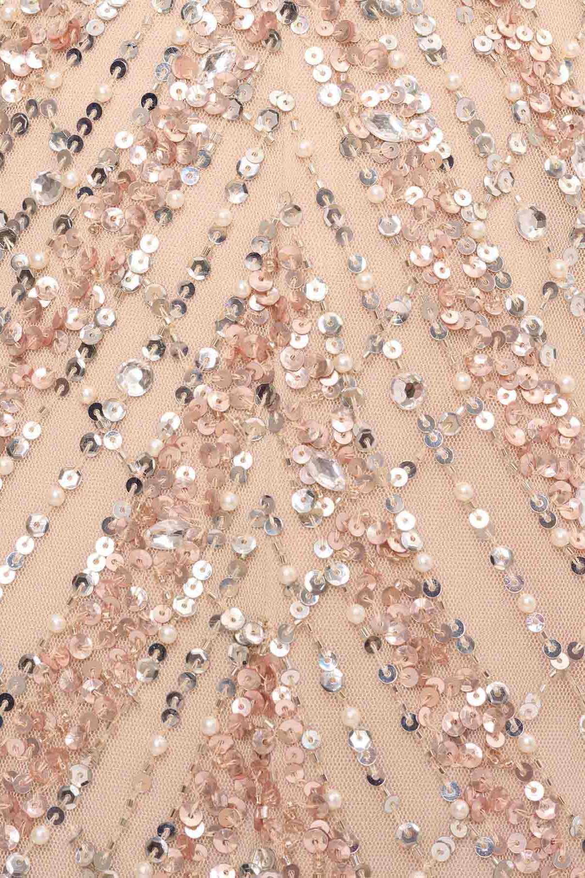 Aidan Mattox V - Neck Cape Sleeve Sheath Zipper Back Slit Front Embellished Mesh Dress - Glamourous Grace