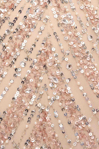 Aidan Mattox V - Neck Cape Sleeve Sheath Zipper Back Slit Front Embellished Mesh Dress - Glamourous Grace