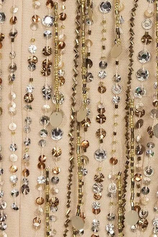 Aidan Mattox Light Gold Beaded Sequin Crew Neck Short Sleeve Dress - Glamourous Grace