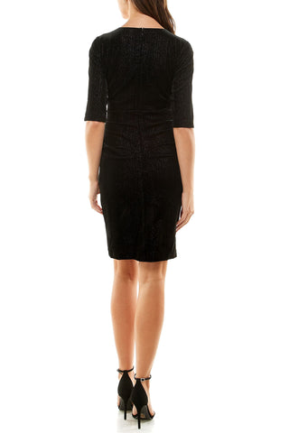 Nicole Miller Surplice V-Neck Mid Length Sleeves Back Zipper Short Velvet Dress - By Baano